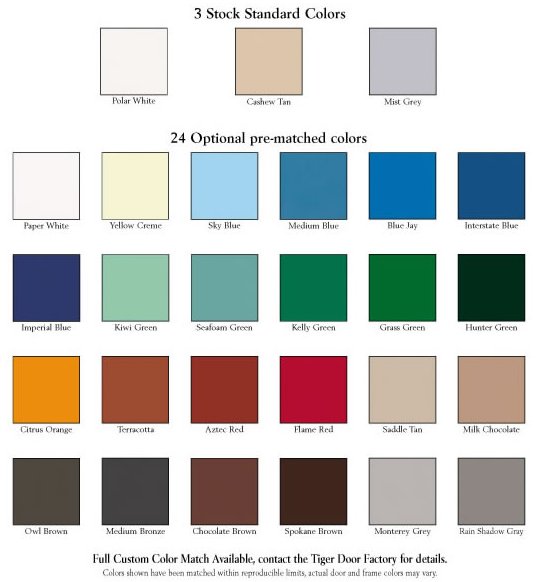 Tiger Door LLC Standard Color Choices