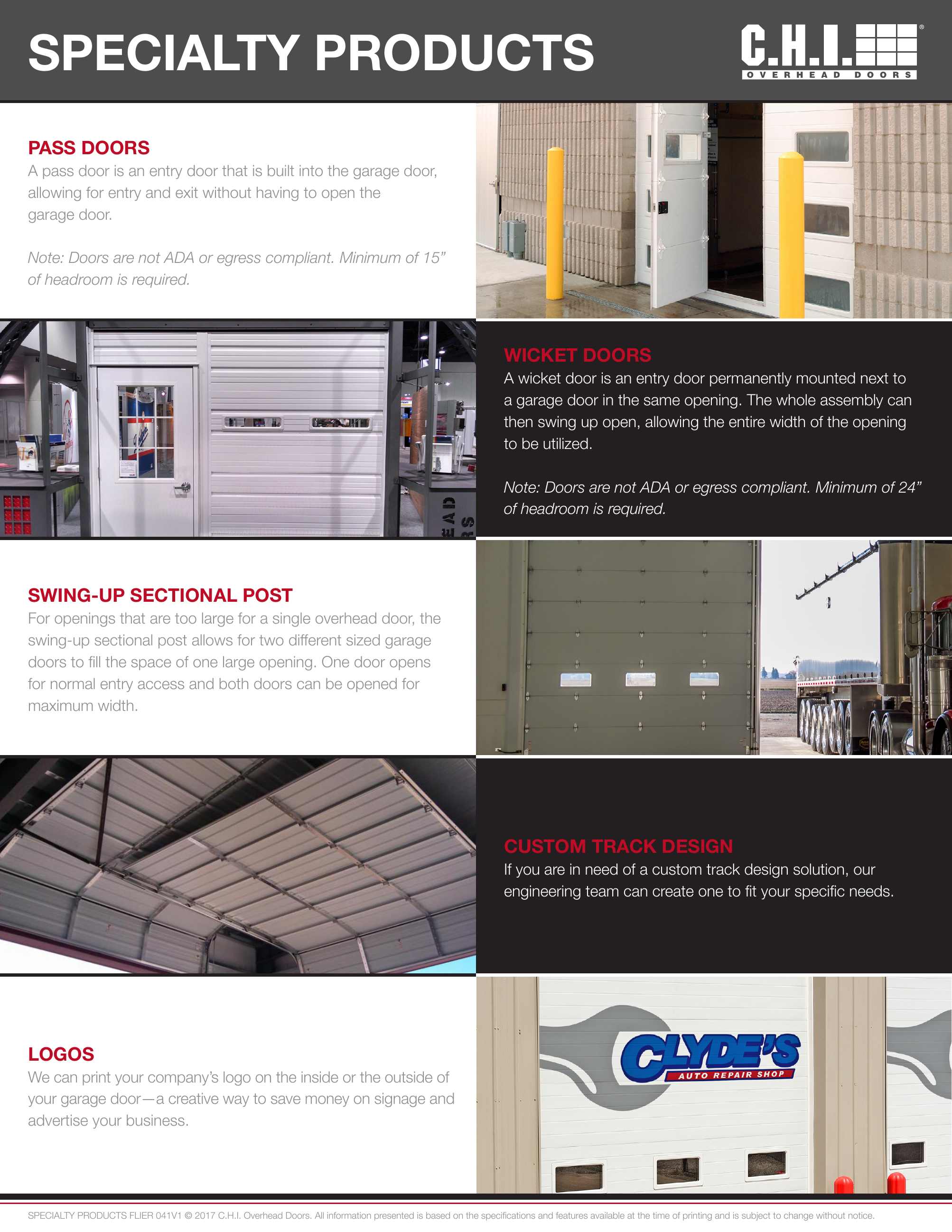 C.H.I. Overhead Doors, Catalogs, Specialty Products Flyer | ARCAT