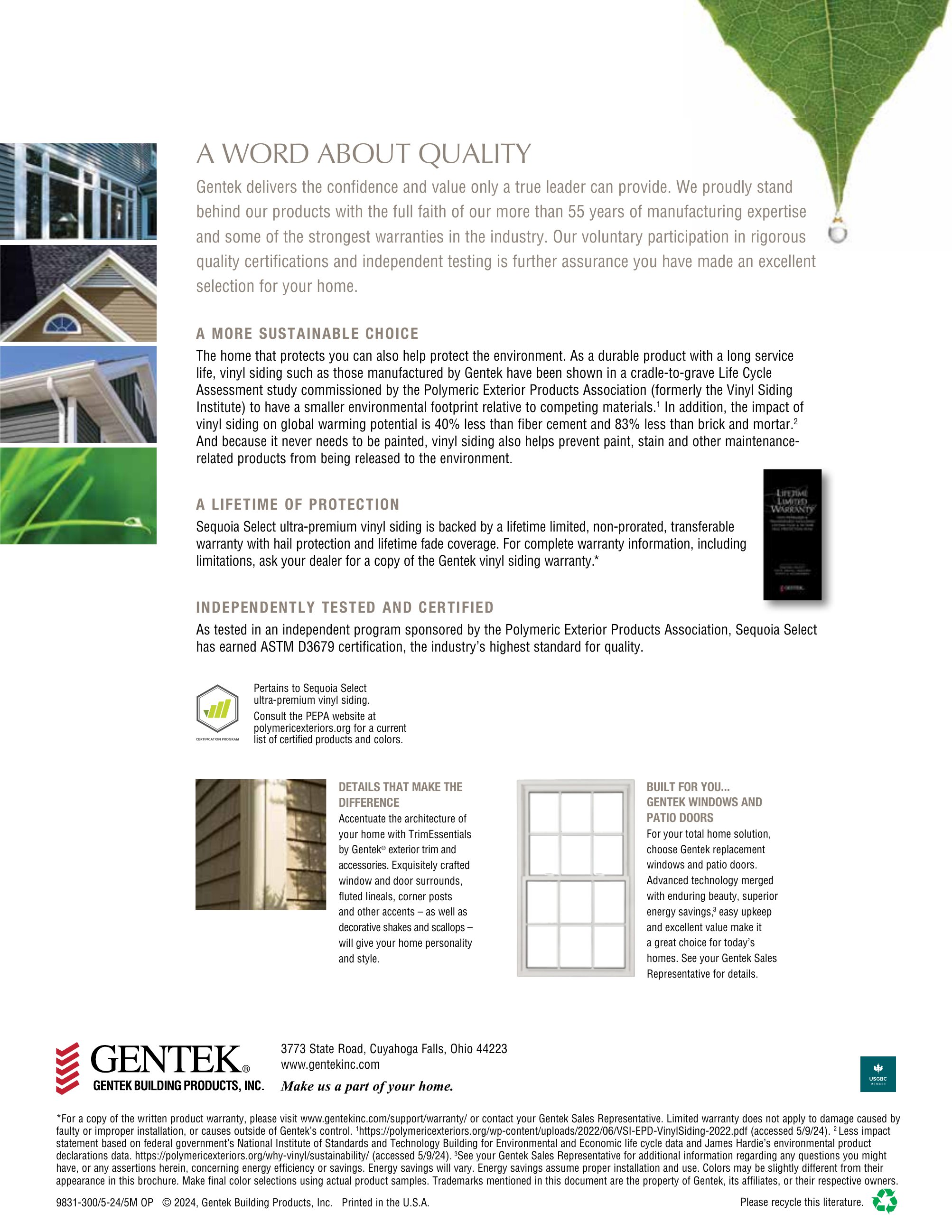 Gentek Building Products, Inc., Catalogs, Sequoia Select Vinyl Siding