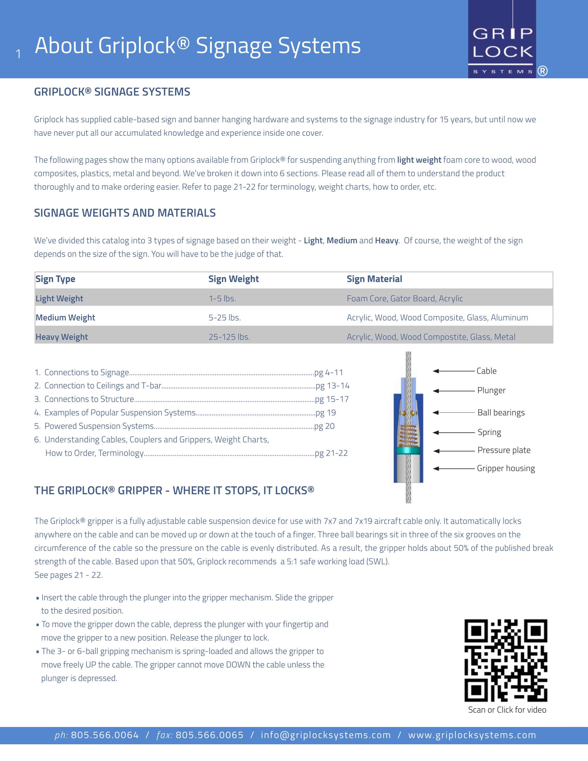 Griplock Systems, LLC, Catalogs, Cable Suspensions Systems for Signage