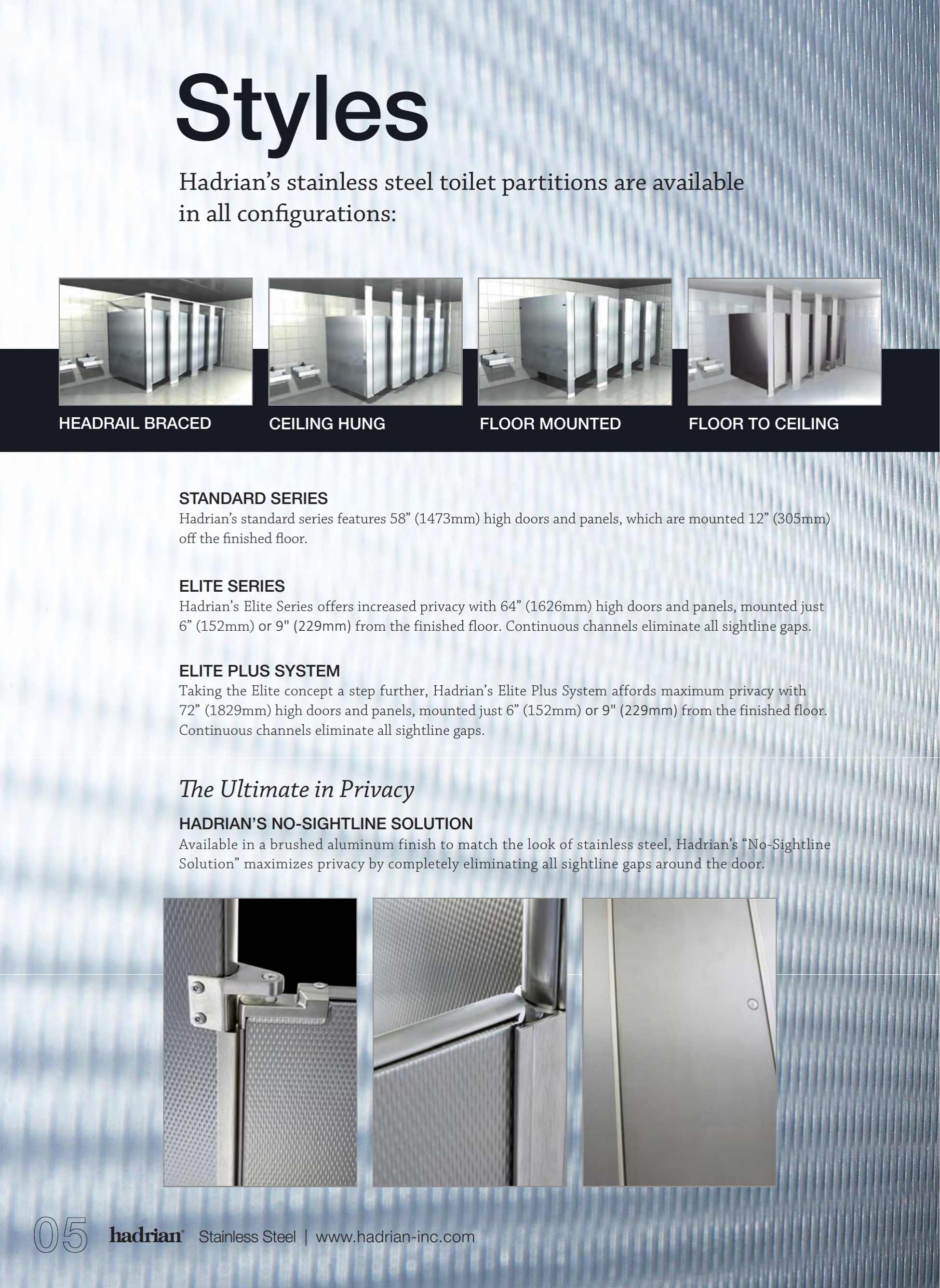 Hadrian, Catalogs, Stainless Steel Toilet Partitions ARCAT
