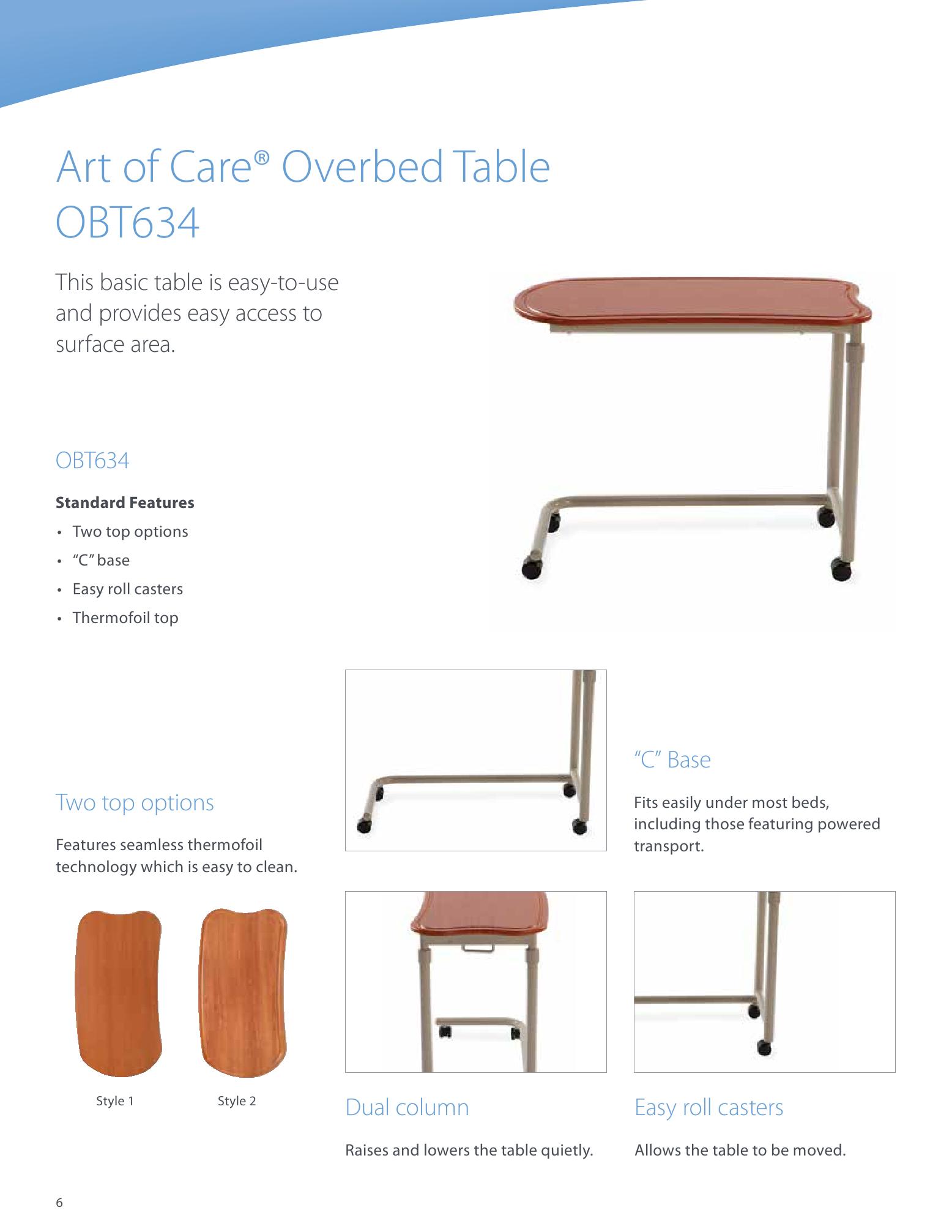 Hillrom, Catalogs, Art of Care Overbed Tables ARCAT
