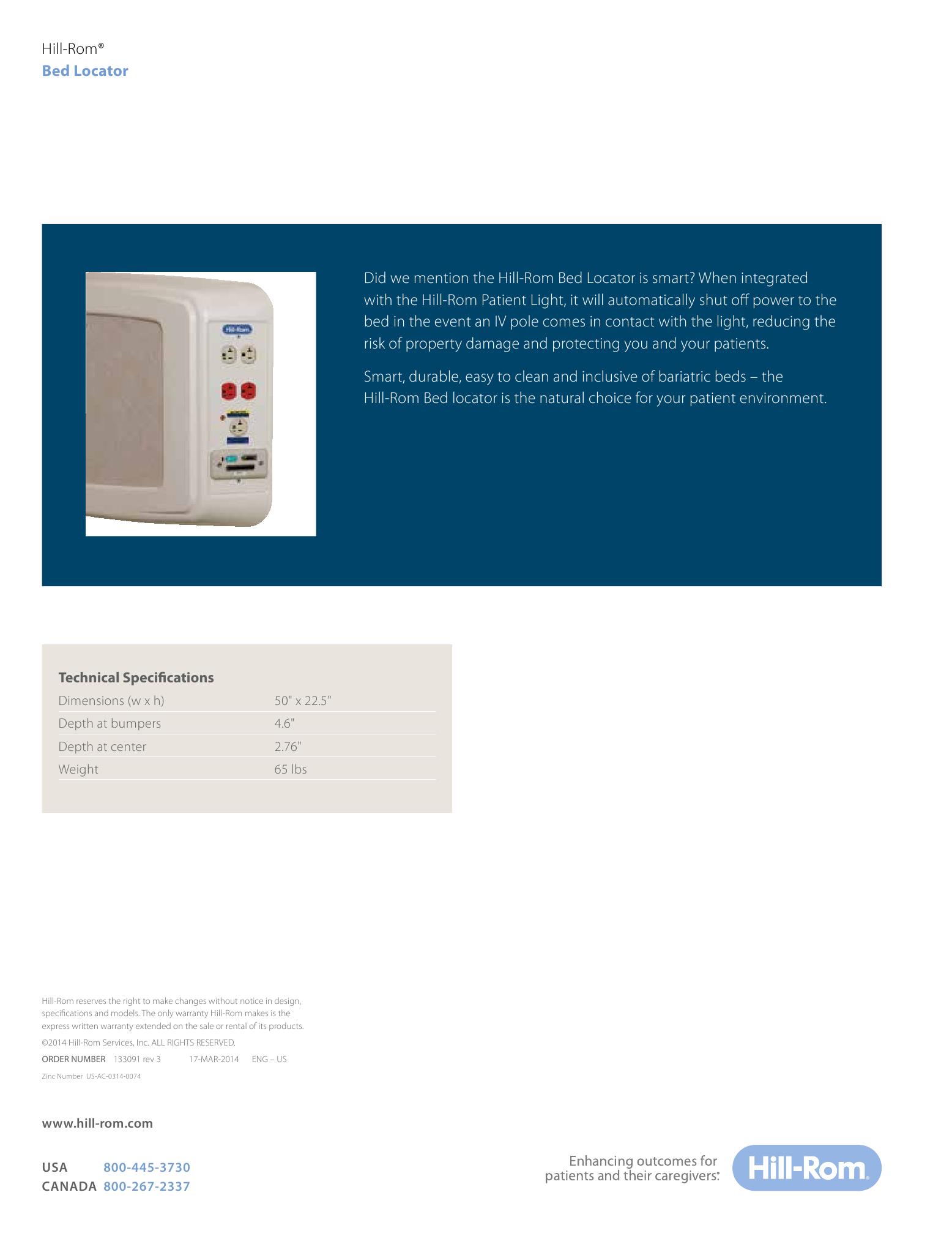 Hillrom, a Baxter Company, Catalogs, Bed Locator ARCAT