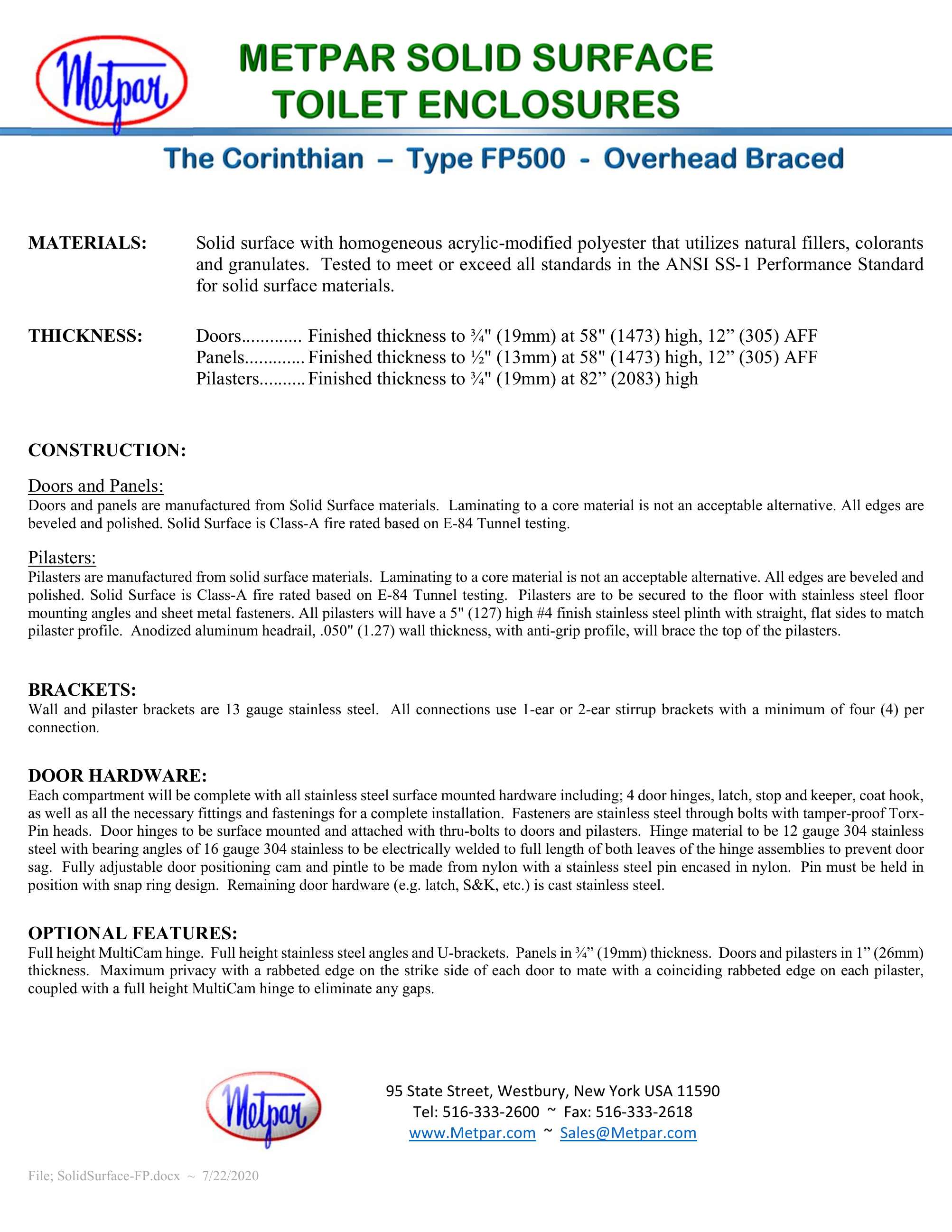 Metpar Corp., Catalogs, The Corinthian Type FP 500 Overhead Braced ARCAT