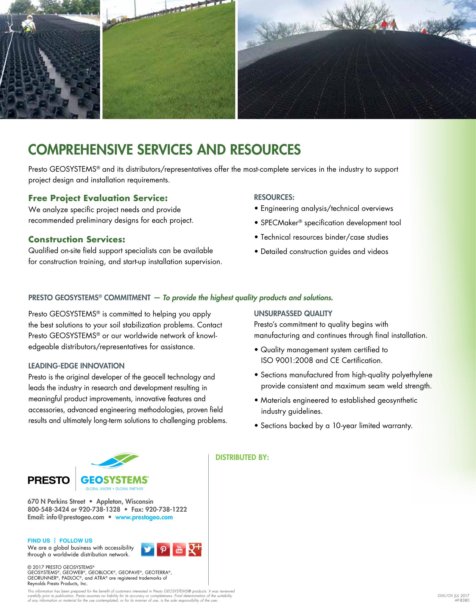 Presto Geosystems, Catalogs, Geoweb Slope & Shoreline Protection ARCAT