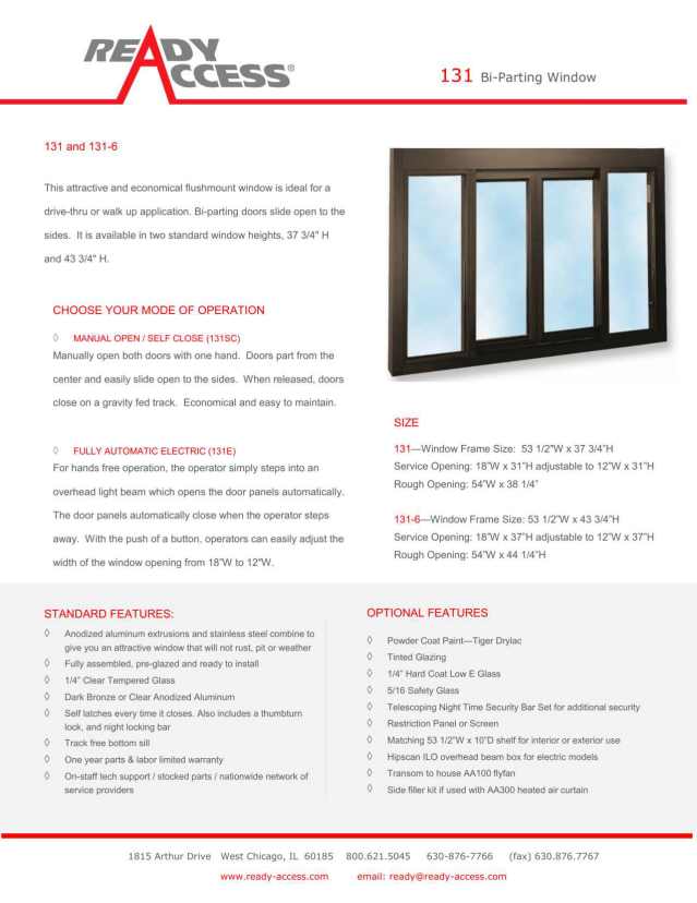 Ready access drive thru windows catalogs cut sheets arcat