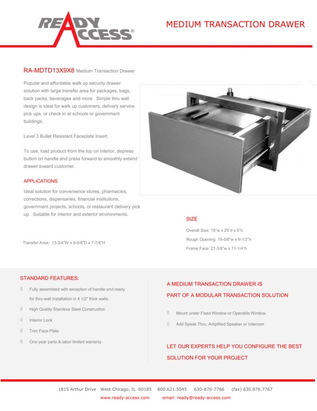 Ready Access Drive-Thru Windows, Catalogs, Cut Sheets | ARCAT