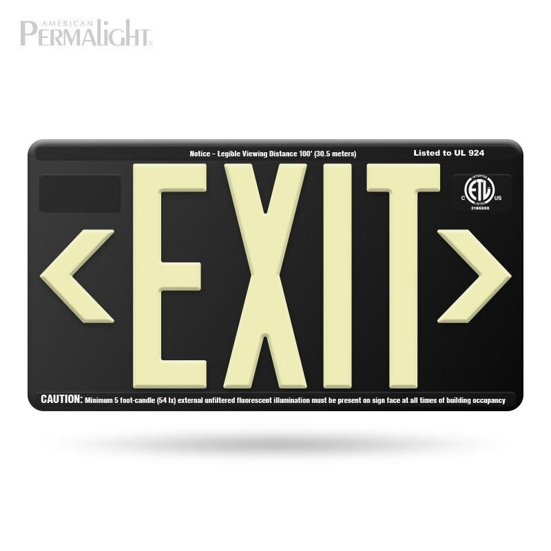 Black ABS Plastic EXIT Sign - Photoluminescent Lettering and Snap-in Directional Chevrons