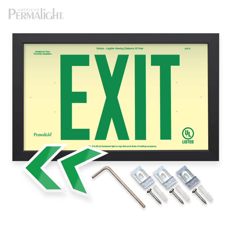 PERMALIGHT Rigid PVC Plastic EXIT Sign, Black Aluminum Frame, 6-inch Green Lettering