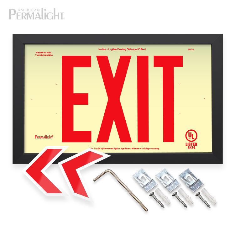 PERMALIGHT Rigid PVC Plastic EXIT Sign, Black Aluminum Frame, 6-inch Red Lettering