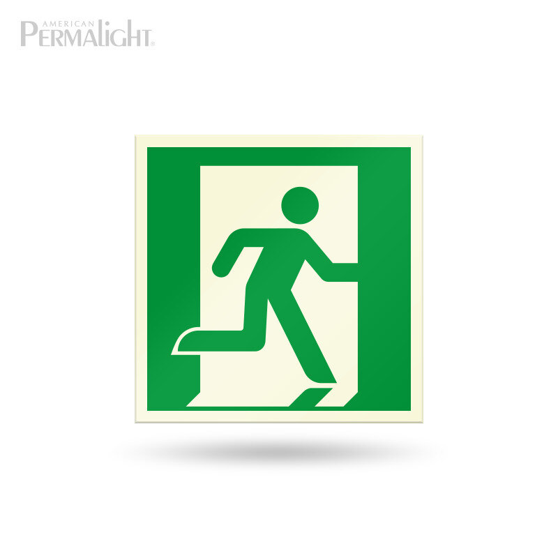 Emergency Exit Symbol, Running Man, Right, Aluminum, Self-Adhesive (5-3/4 in)
