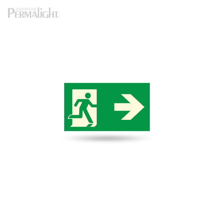 Photoluminescent Combined Signage, Man Running + Arrow Right, Aluminum (4.5 in x 8 in)