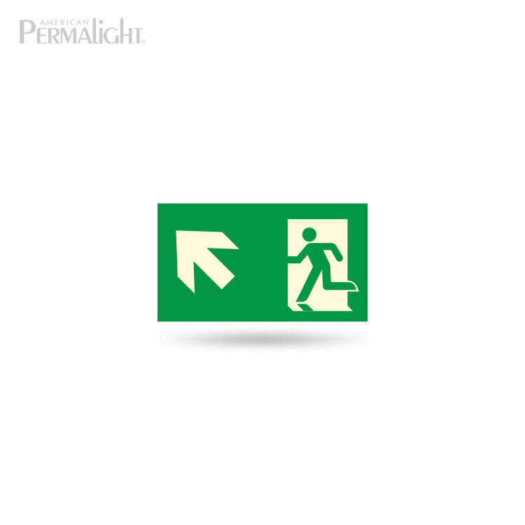 Photoluminescent Combined Signage, Arrow Left Up + Man Running, Aluminum (4.5 in x 8 in)